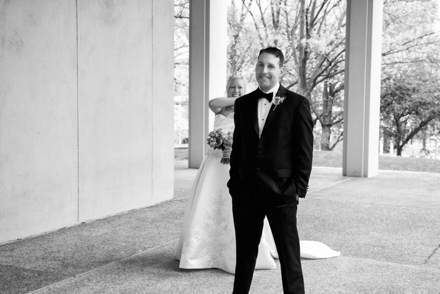 Bride and groom first meet before Olde Bar Philadelphia wedding.